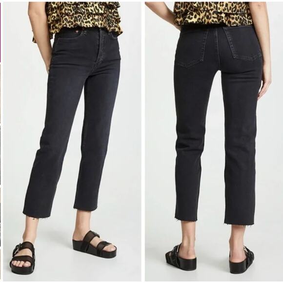 RE/DONE Jeans 70’s Ultra High Rise Stove Pipe Black Size 26 - Picture 1 of 6